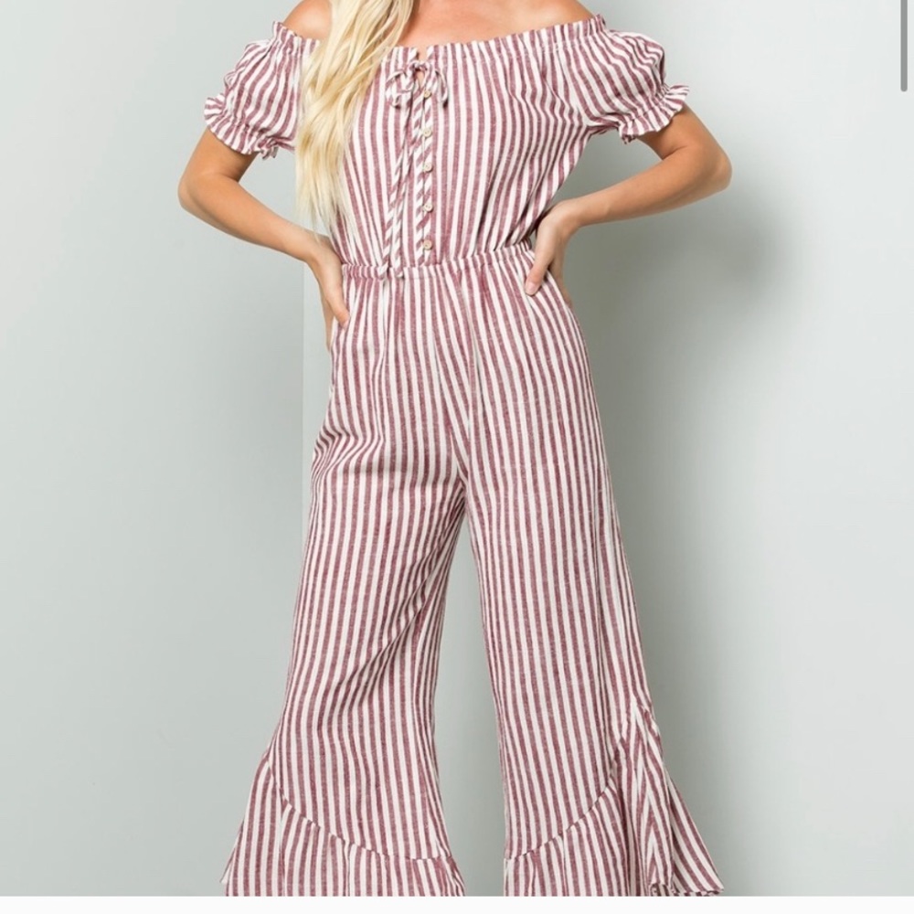 MOON RIVER STRIPED LINEN BLEND JUMPSUIT